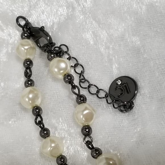 LC faux pearl black rhinestone ball 34" necklace 1.1635 2" e - Picture 11 of 14